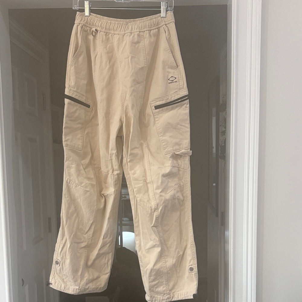 Women's Beige Wide Leg Cargo Pants